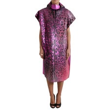 DOLCE & GABBANA Dress Pink Leopard Print Polyester Shift Midi IT40/US6/S 3530usd