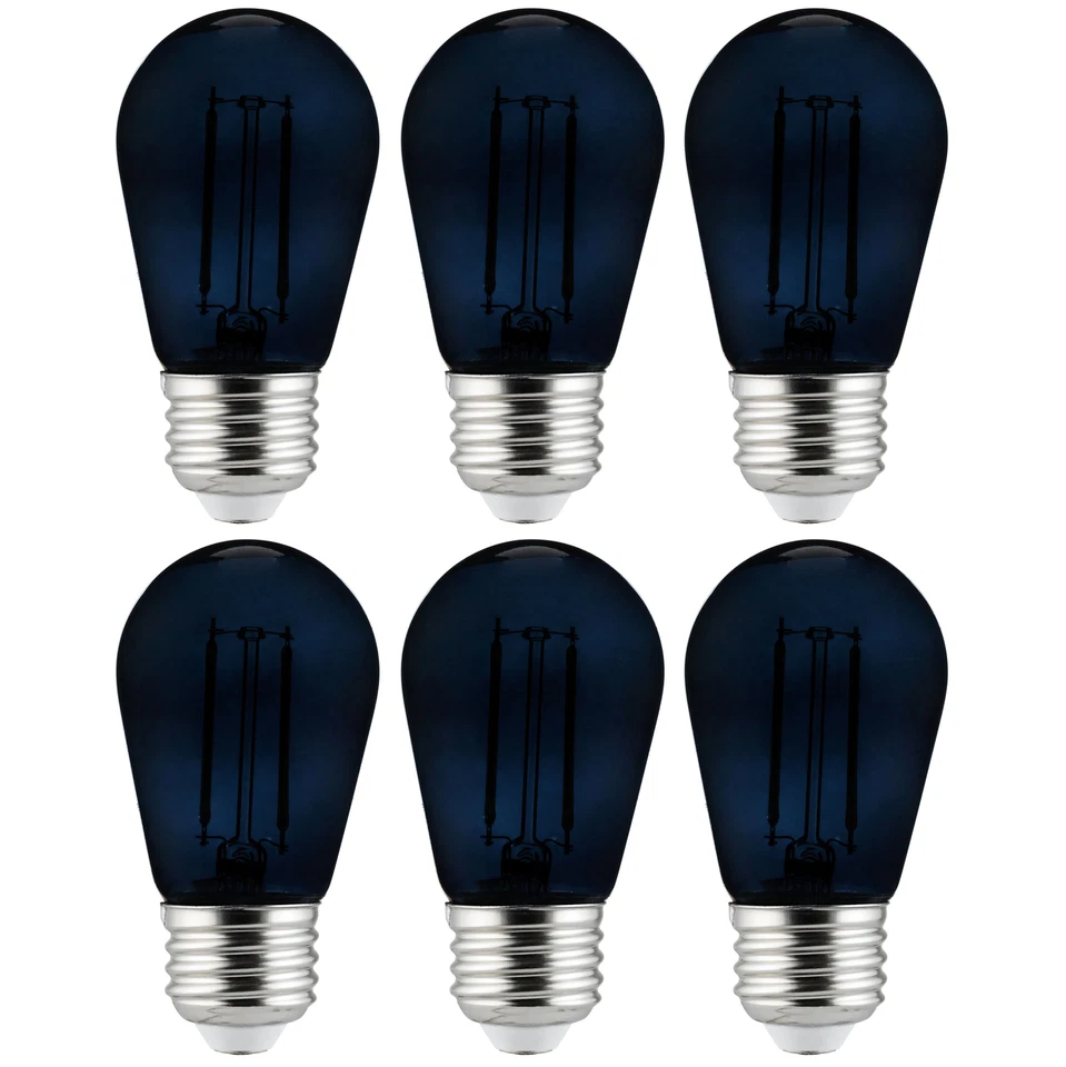 DIODESY S14 Dark Blue LED Sign Bulb - Transparent String Light, 2W E26 Base - 6 Pack