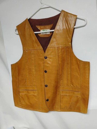 VTG 80s Handmade Mens M Genuine Leather Vest Waistcoat Biker Cowboy Western - Picture 3 of 7
