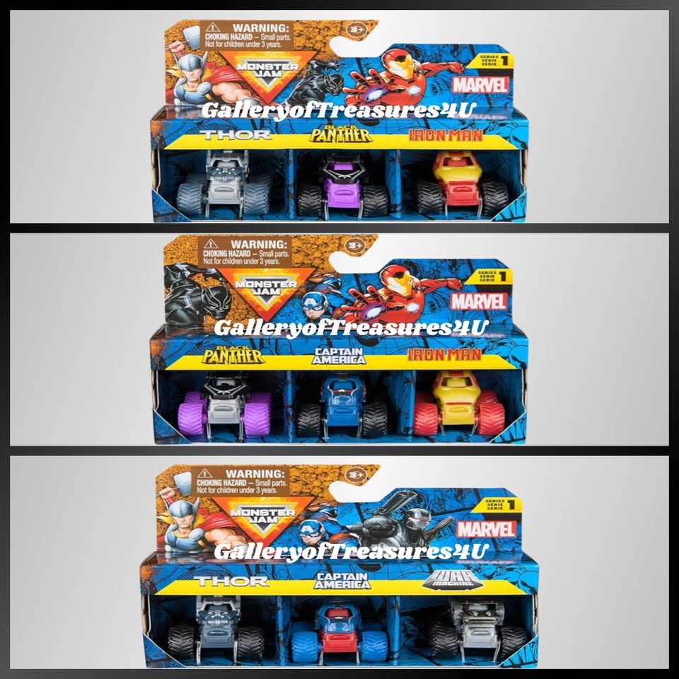 Monster Jam Marvel Mini Jams Venom Thor Soldado de Invierno Capitán América Guerra 1:87 Foto 2 de 4