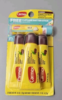 Carmex Classic Lip Balm (3) Lip Protectant Cupcake Batter Stick 1 