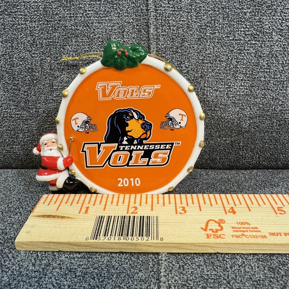 Tennessee Volunteers 2010 Christmas Drum Danbury Mint Ornament Santa Smokey NCAA - Image 2 of 4