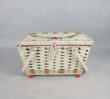 Vintage 7" Sewing Basket Music Box Does Not Work Satin Lining Paper Flowers