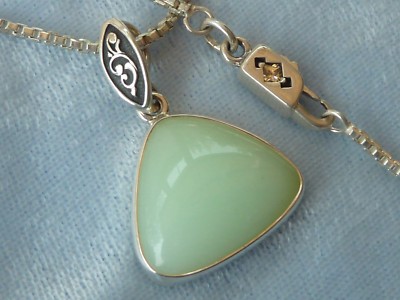 Sterling Pendant 18 X 15mm Green Opal 18'' AK Chain & Clasp Konder #298
