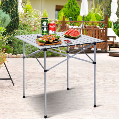 28''x28'' Roll Up Portable Folding Camping Square Aluminum Picnic Table w/Bag New