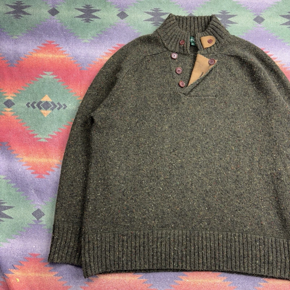 Orvis Sweater Men's XL Green Wool Cashmere Knit Mock Neck Signature Collection - Image 3 of 4