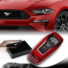 For Mustang Real Red Carbon Fiber 3/4 Button Smart Remote Key Shell Cover Case