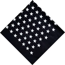 Bandana White Star in Black Scarf Headwrap 100% cotton