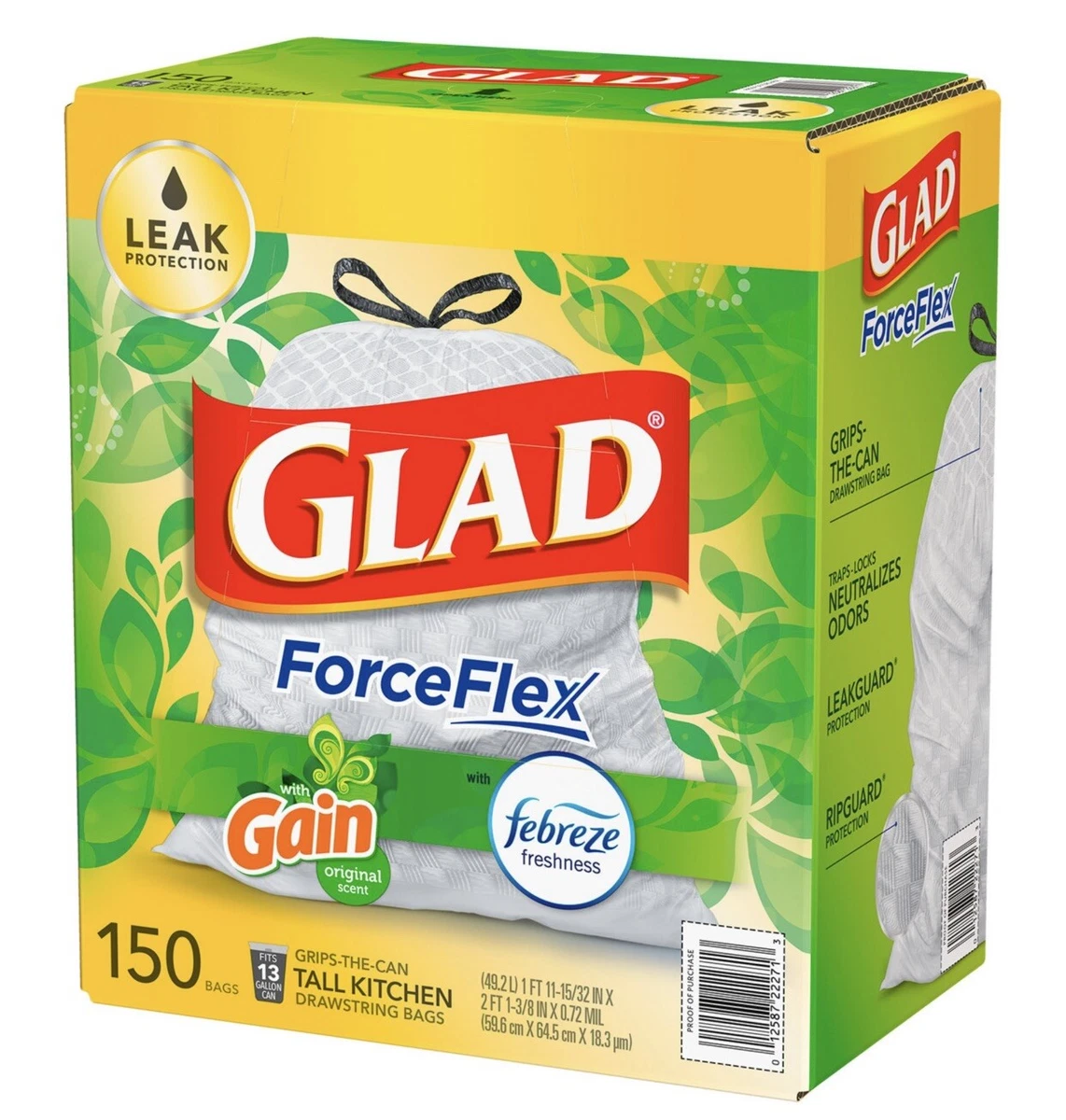 Glad ForceFlex Tall Kitchen Drawstring Trash Bags 13 gal Capacity