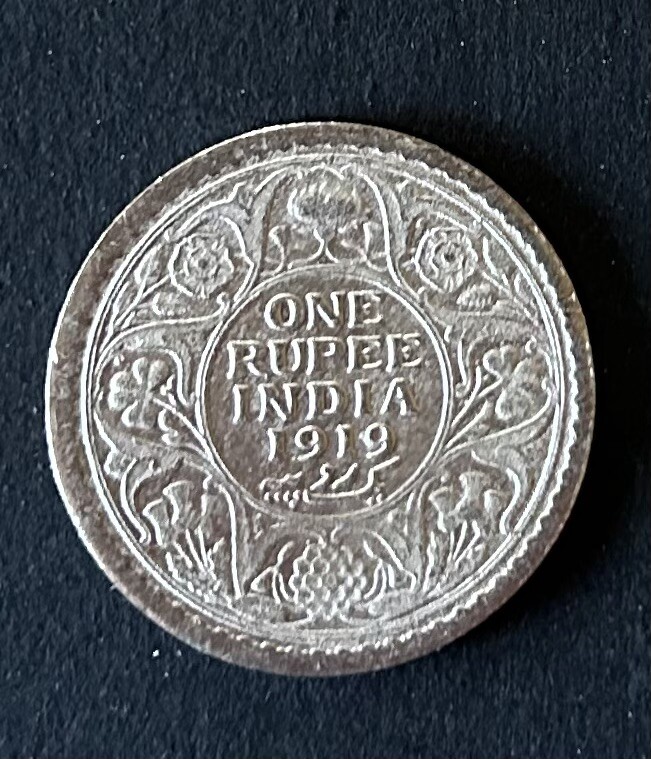 1919 Rare 1 Rupee British-India King George V Coin KM#524 Silver