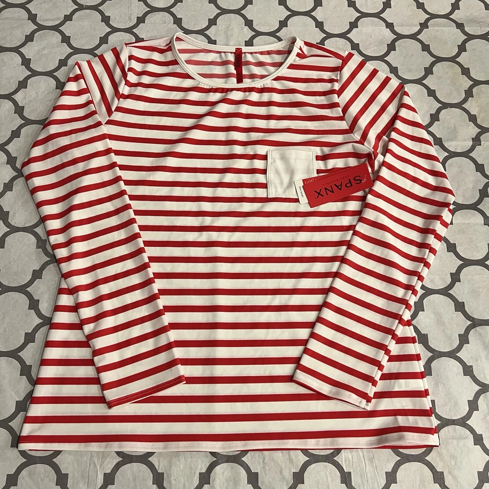Spanx Long Sleeve Sun Shirt Women’s XL Striped Stretch Comfort Swim Fruit Punch