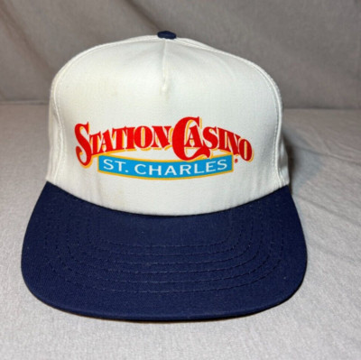 Vintage Station Casino St Charles Missouri  White Blue Snapback Hat Cap USA