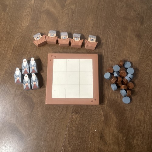 Wood Carved Noah’s Arc Tic Tac Toe Travel Game