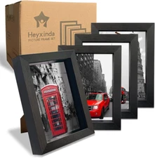 5X7 Shadow Box Picture Frames Set of 4, Black Shadow Box Frame with Linen Board,