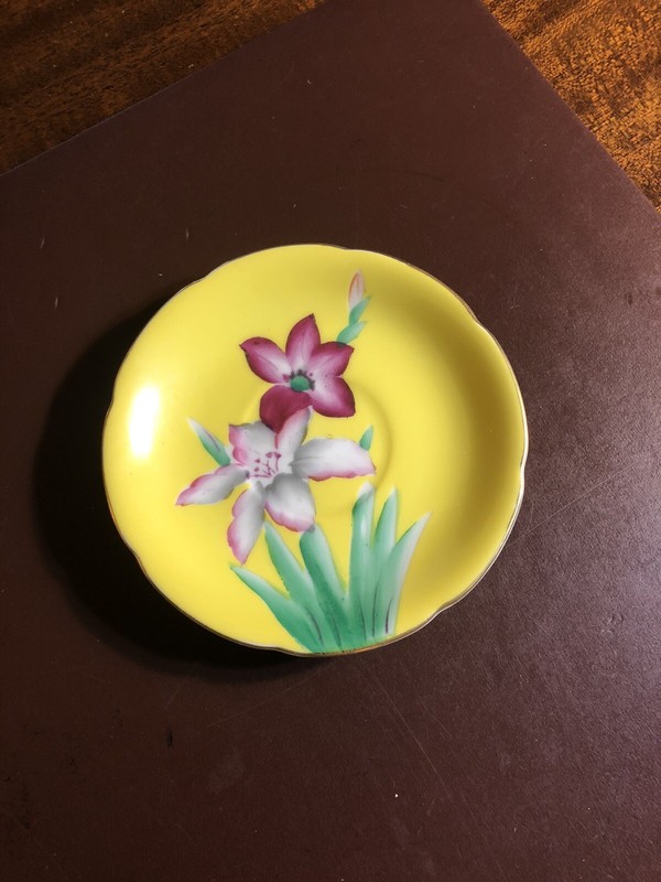 Vintage “Occupied Japan” Saucer, ECHO, Beautiful Flowers & Bright Yellow, Purple