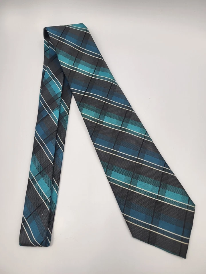 Apt. Gravata masculina 9 gravata xadrez azul cinza branco listras 57 x 3,25 - Imagem 2 de 4