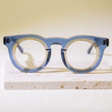 Fashion Thick Acetate Glasses Frames for Women Men Eyeglasses Round Blue Eyewear