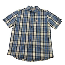 Carhartt Shirt Mens Medium Short Sleeve Button Up Pocket Relaxed Fit Plaid Blue