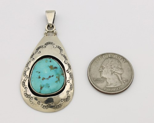 Navajo Anhänger 925 Silber natur abgebauter Türkis Künstler signiert C Montoya um 80er - Bild 7 von 9