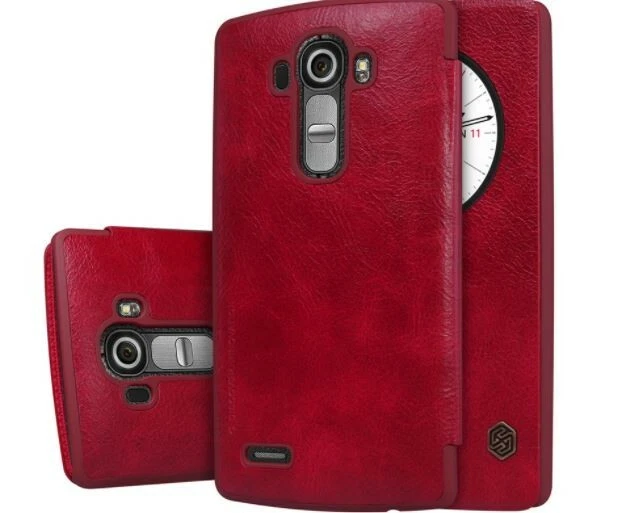 Funda de cuero Nillkin Qin Quick Circle para LG G4 - roja + vidrio templado extra. Foto 2 de 4
