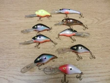 Lot 9 Mann's Crankbait Fishing Lures Model 15+  Used 4" Long Including Bill