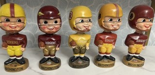 1960s Vintage Washington Redskins Bobblehead Nodder Lot 5 Gold Base Variations