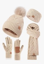 NEW - 4-piece set includes a winter hat,scarf, gloves, and headband