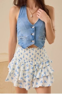 Wild Fable Women s Tiered Skort Blue Floral Medium High Rise, Built In Shorts 