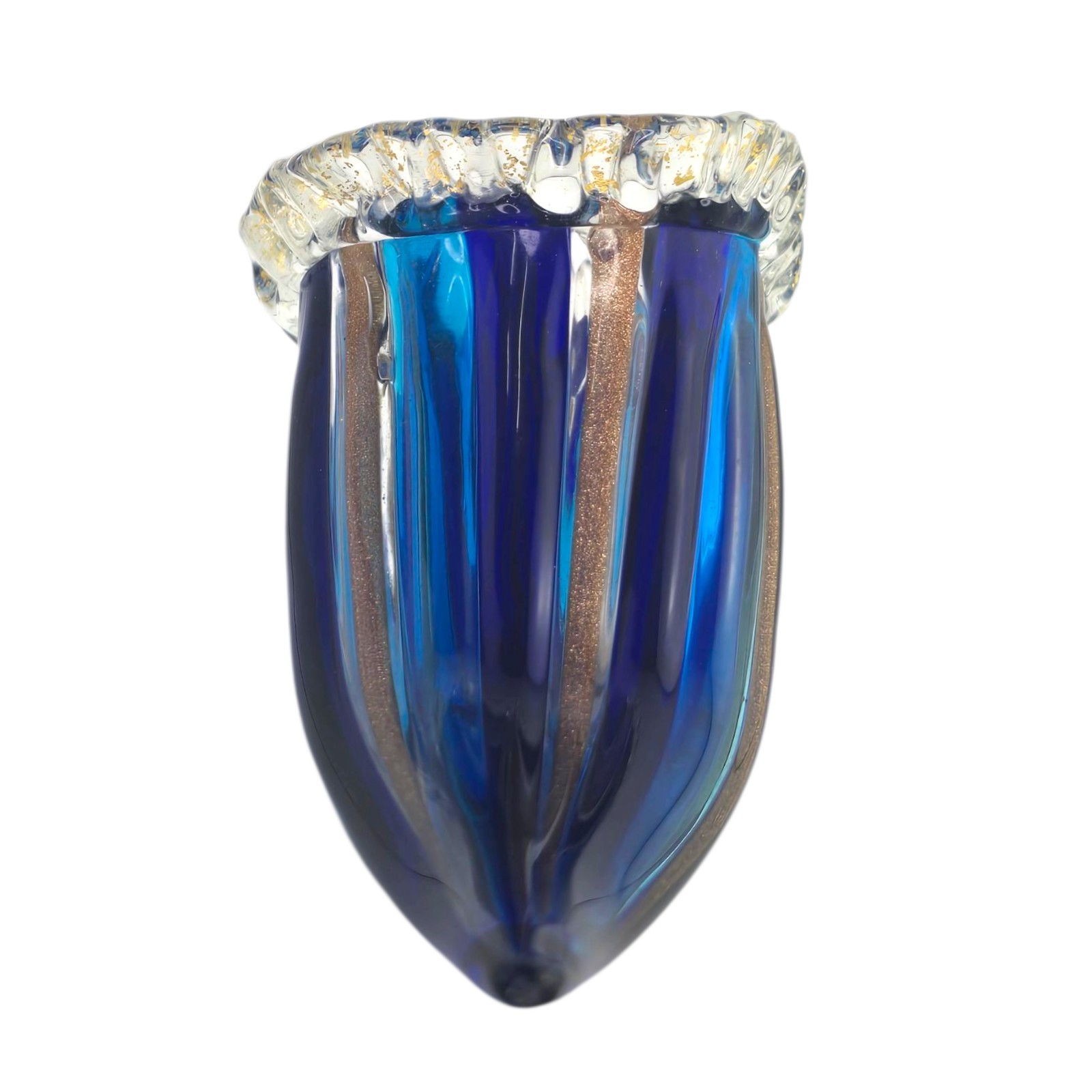 PANTOFOLA D’ORO Scarpa vintage Vetreria Artigianale D’Este in vetro di Murano blu righe oro