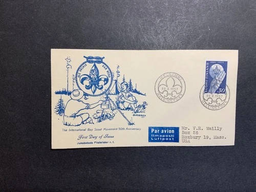 Finland 1957 1st day cover to the USA 50th Anniversary of the Boy Scouts