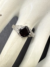    Beautiful Garnet  CZ Sterling Silver Ring Size 7 1 