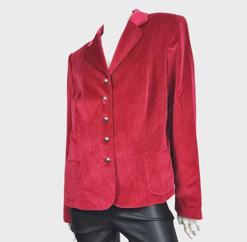 Talbots Raspberry Red Silk Blend Velvet Blazer w/ Silver Buttons - Petite 6