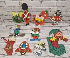 Vintage Hand Painted Wood Christmas Ornaments Folk Art Lot Of 10 Jack In The Box