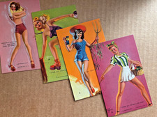 Lot of 4 Vintage Zoë Mozert 1940s Leggy Pin-Up Mutoscope Cards Brown & Bigelow