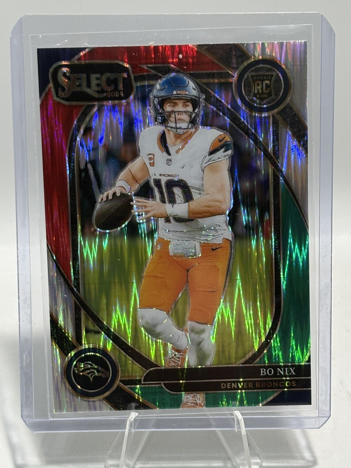 2024 Panini Select #221 Bo Nix Green & Red Prizm Shock