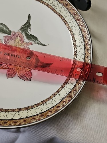 VTG Oriental Accent pink and yellow orchid floral 10" ceramic decor round plate - Picture 7 of 7