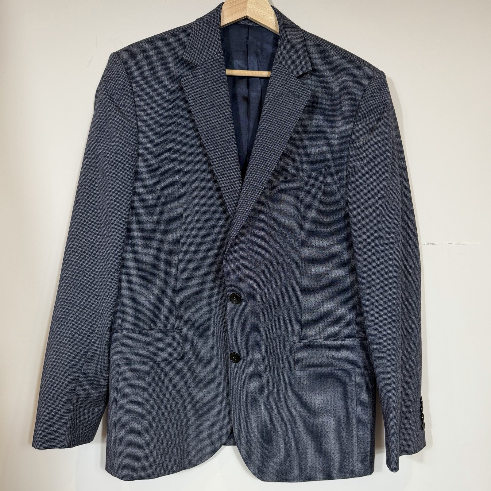 Reiss Julius Navy Textured Wool Blazer Mens 42R Tailored Fit Check Jacket