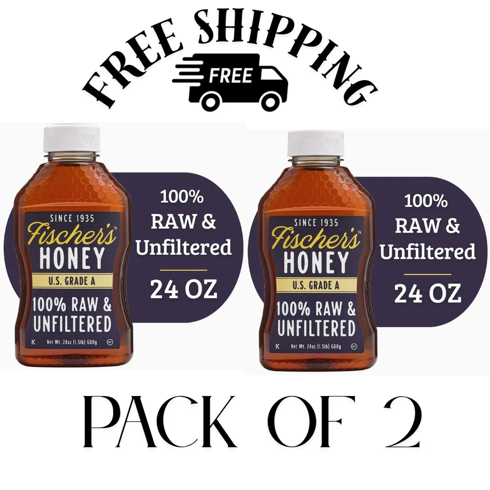 (PACK 2) Fischers Honey, 24oz Raw and Unfiltered, Local 100% US Grade "A",