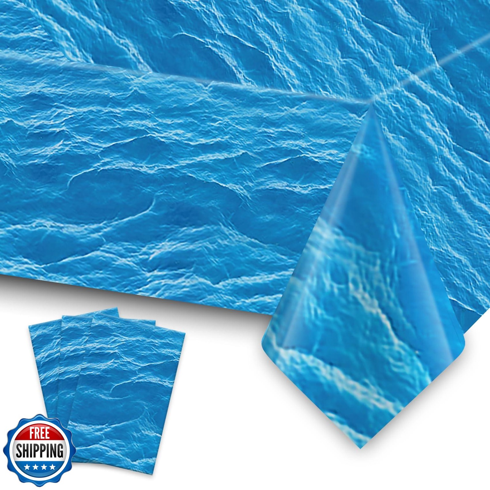 Ocean Waves Tablecloth, 3 PCS Water Print Plastic Table Cove