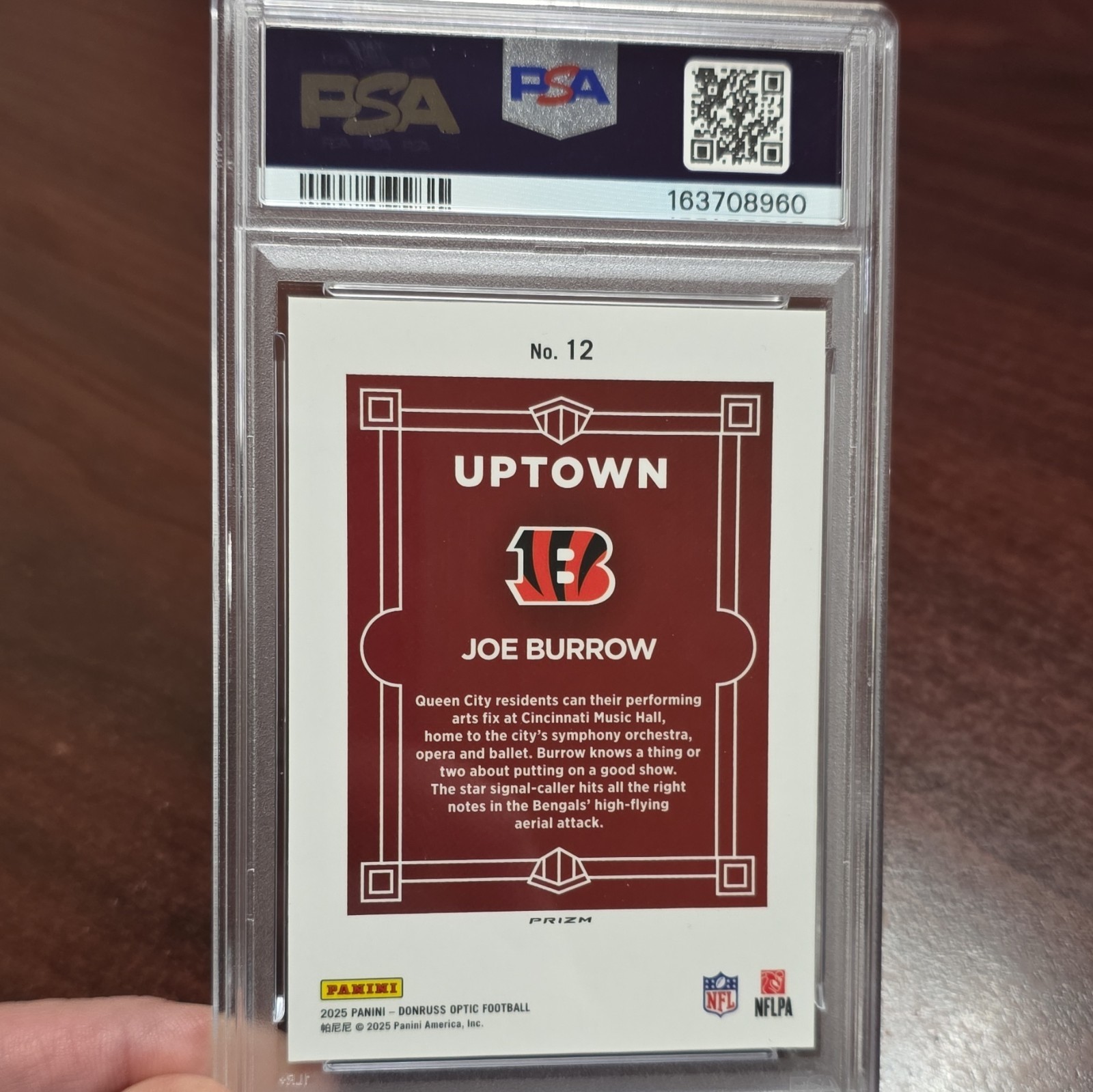 Panini 2025 Donruss Optic Uptowns Joe Burrow Bengals #12 PSA 8 163708960 view 3