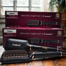 Hair Straightening Brush with Care Enhance Technology argan oil infused Bristles