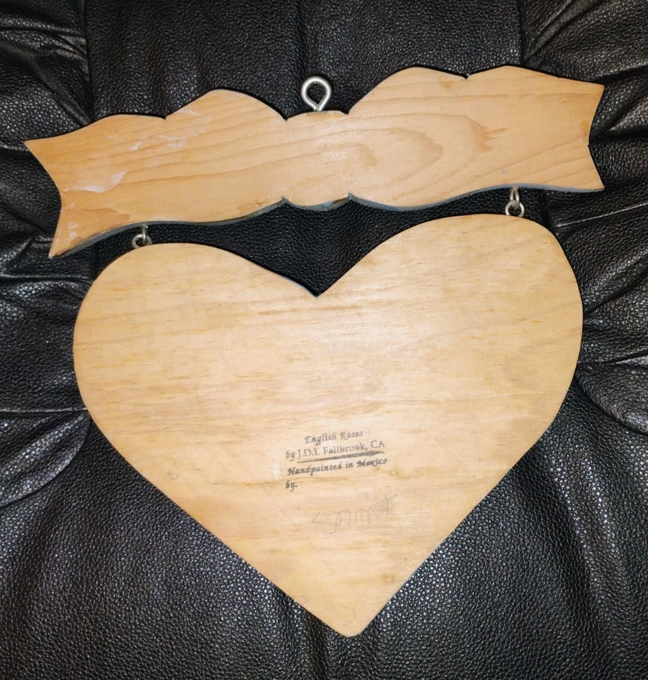 10" X 10"  Wooden  Heart  English Roses  Wall Hanging   Hand Painted - Image 2 of 3