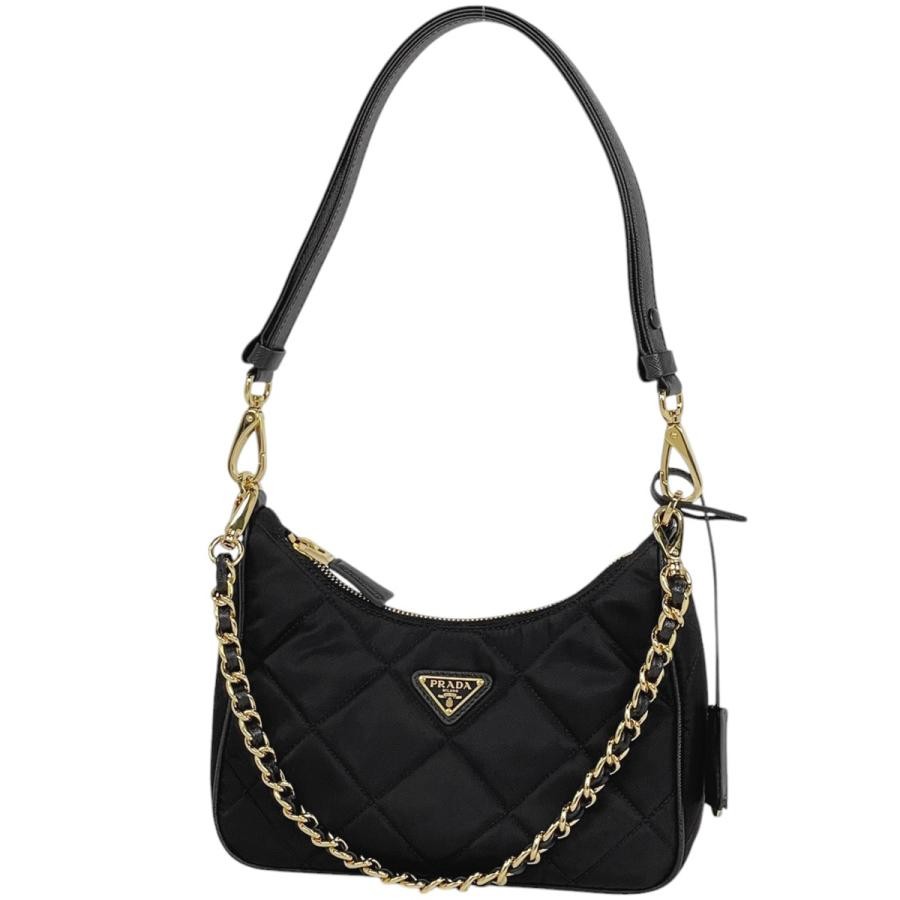 Prada Chain Quilted Shoulder Bag 1BC204 Nylon Black with Dust Bag #BS405