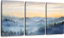 Wall Decor for Bedroom 3 Panel Sunrise Misty Forest Print Picture Paintings Wall