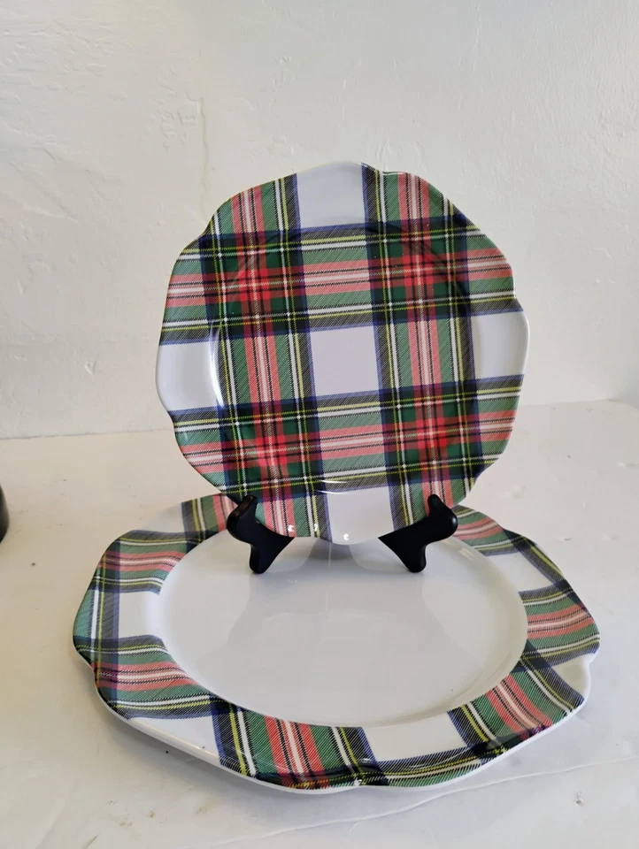 Aspen Tartán Cuadros Navidad 100% Melamina Cena Ensalada Platos Juego De 8 Nuevos~ Foto 4 de 4