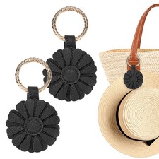 2-Pack Magnetic Hat Clip for Travel on Bag, PU Leather Daisy Flower, Black