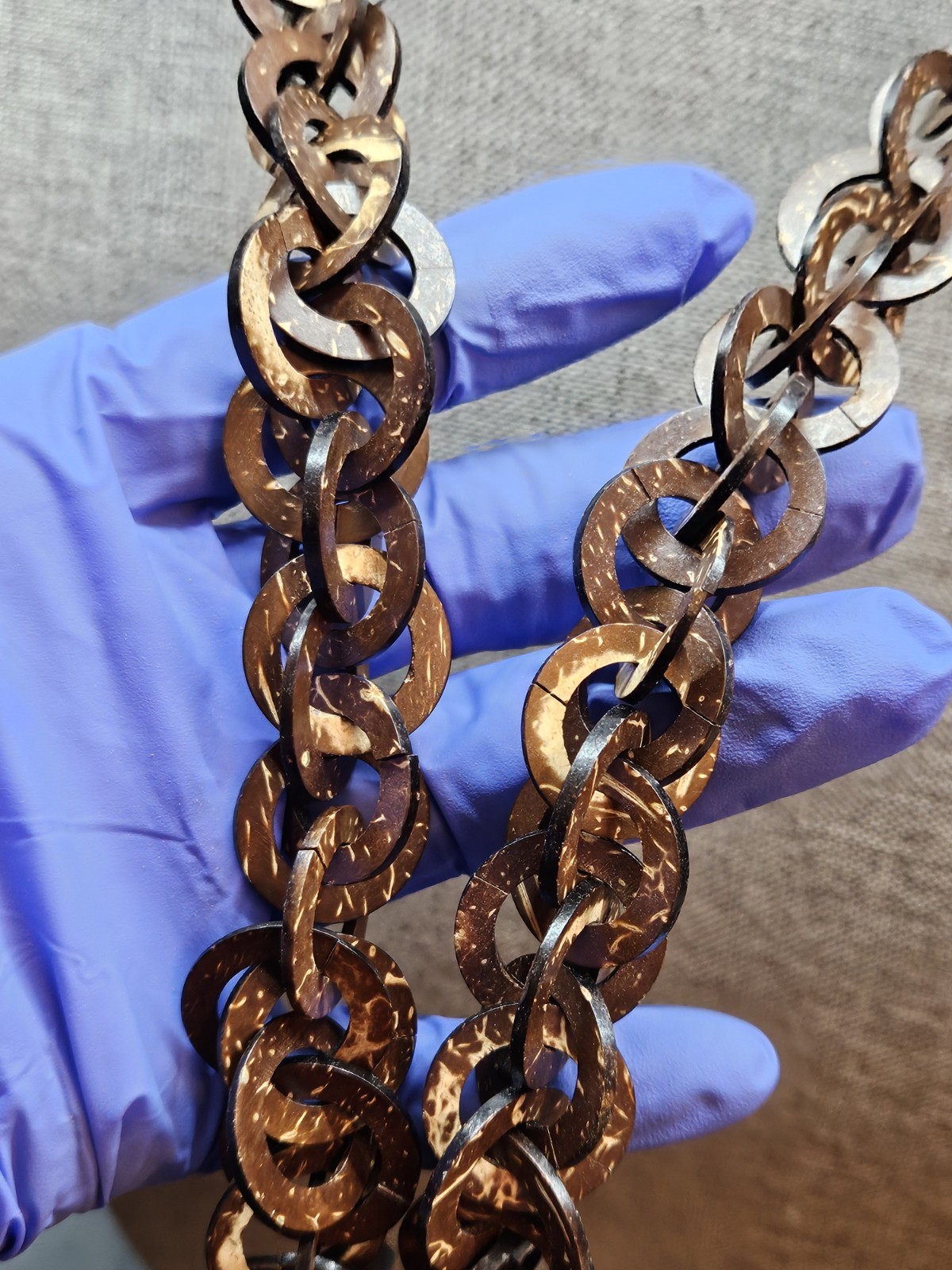 Vintage Long Amall Disk Coconut Shell Statement N… - image 5