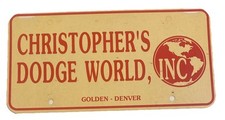 Vintage Christophers Dodge World Inc Vanity License Plate Denver Colorado