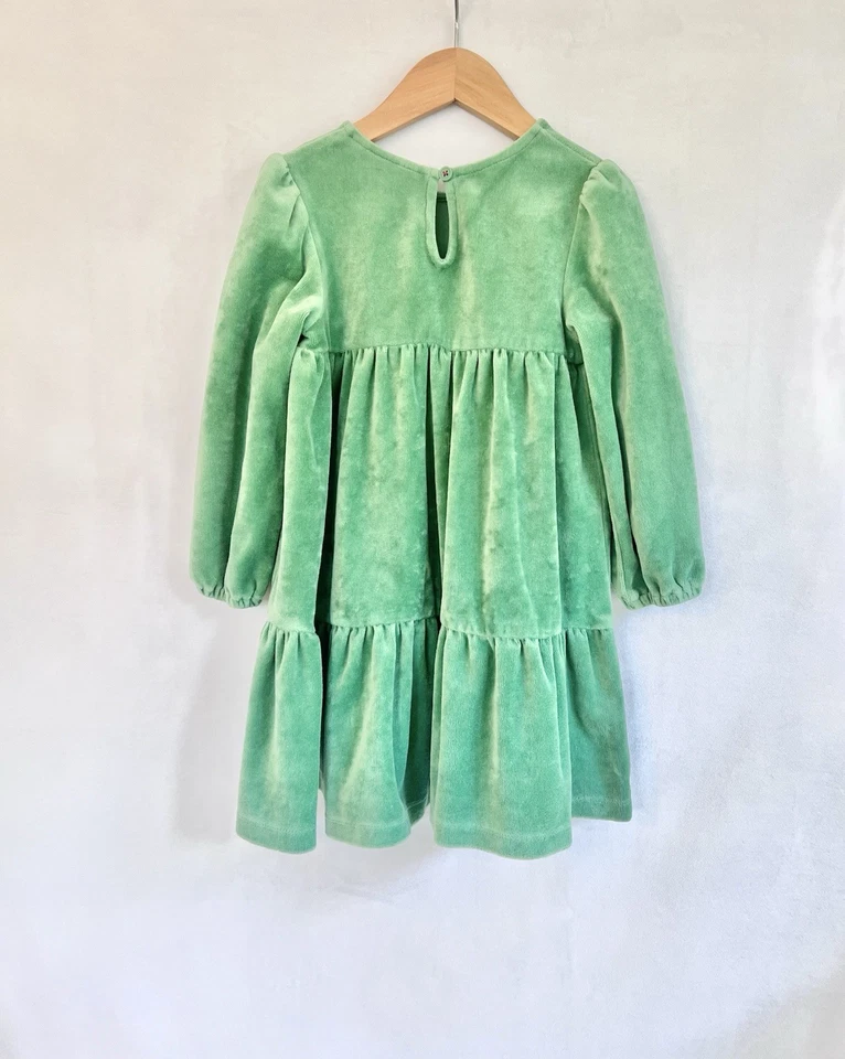 Vestido Mini Boden Terciopelo en Niveles Verde Niñas TALLA 4-5 Fiesta de Navidad Usado en Excelente Condición Foto 4 de 4