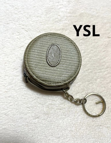 Yves Saint Laurent Vintage Round Coin Pouch Keychain YSL Logo Leather 7cm